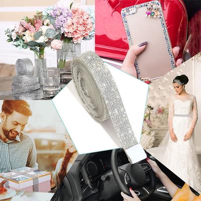 Self-adhesive Faux Crystal Tape Rhinestones Needlework Hot Fix Chain Sticker Ribbon DIY Crafts Gift Wrapping Package Party Decoration Supplies Ribbon