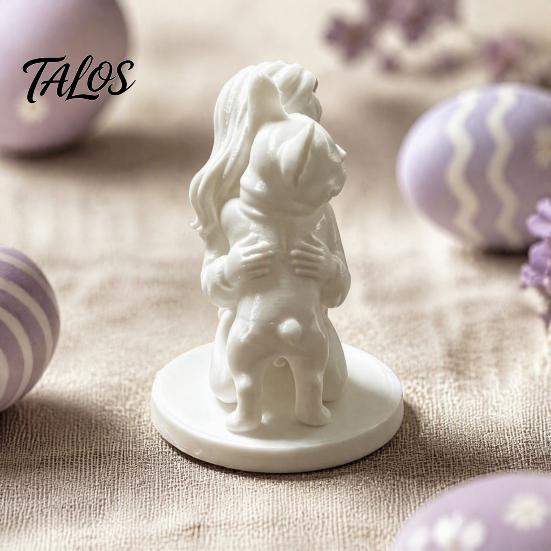 3D Printed Pet Figurines Dog And Owner Figurine, Minimalist Bulldog Girl Statue, PLA Material Ornaments Healing Hugging Sculpture for Home Office