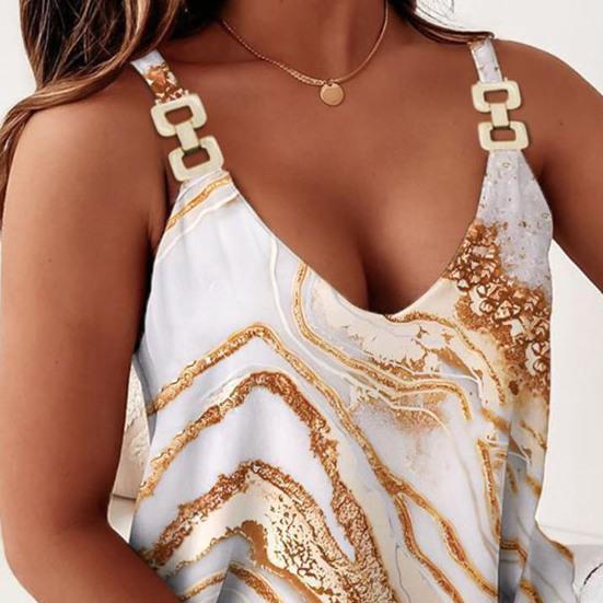 Tílko Bez rukávů s výstřihem do V Řetízková dekorace Pružný Měkký na dotek Streetwear Sexy Pruhovaný potisk Dámské tílko na rande