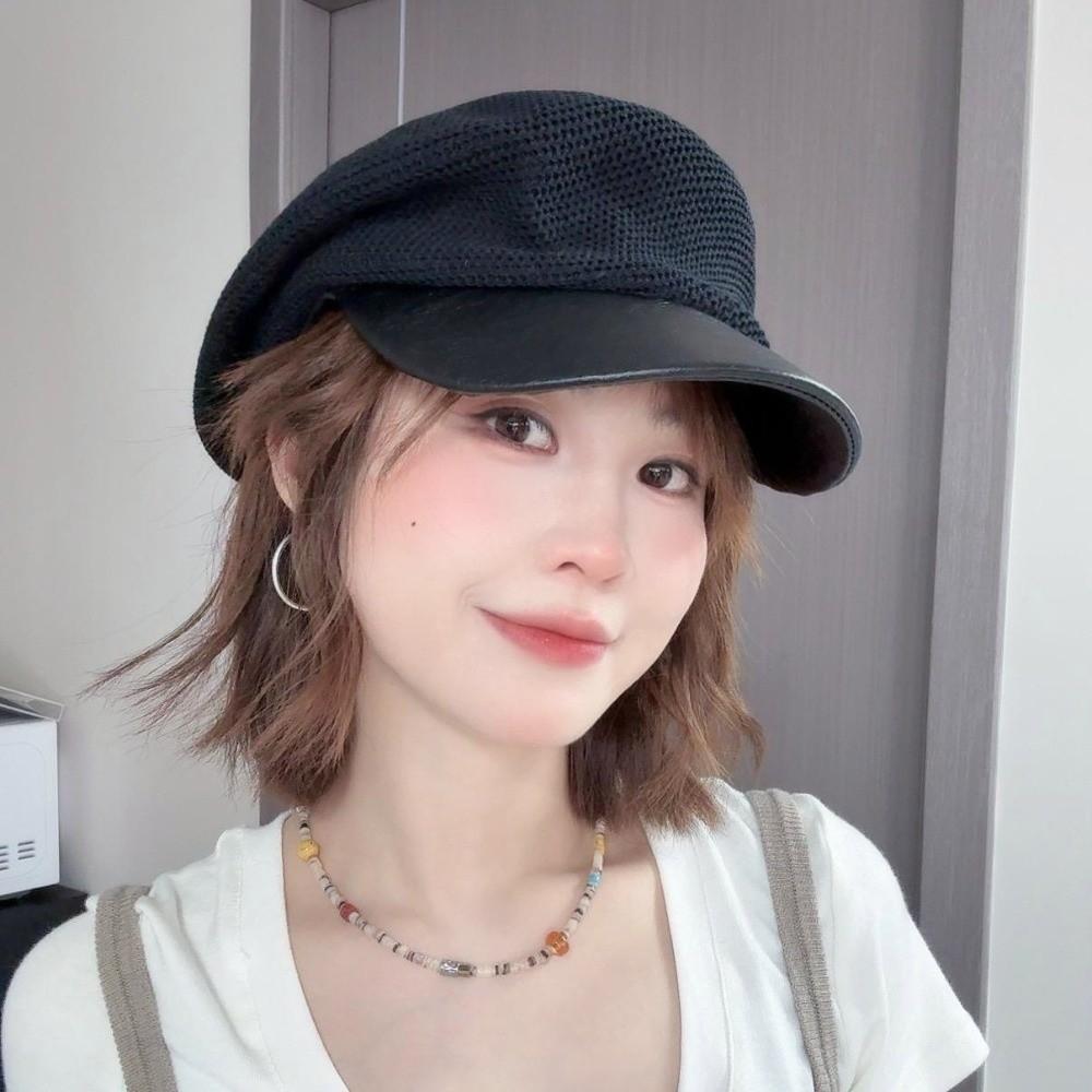 Korean Painter Berets Thin Beanie Cap Vintage Hollow Knitted Beret  Girls