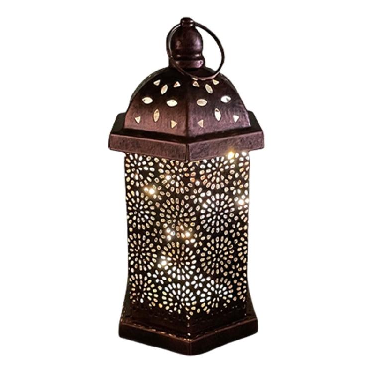 Middle East Arab Metal Vintage Hanging Lamp Hollowed Iron LED Lanterns Battery Operated Home Table Centerpieces Decors