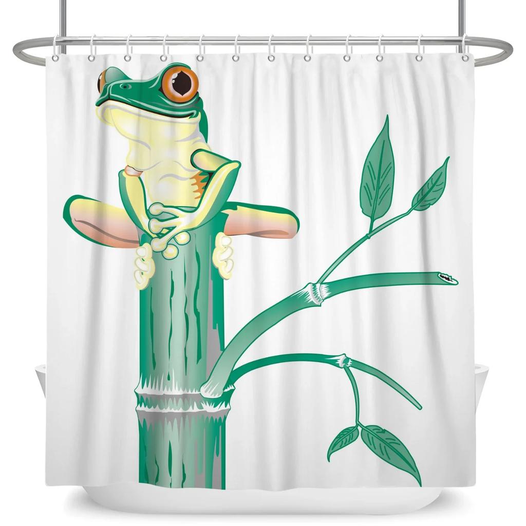 Funny Frog Cartoon Shower Curtain Sets Leaf Animal Creative Children Bathroom Decor Waterproof Fabric Home Hooks Bath Curtains