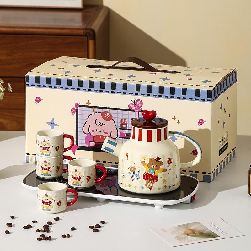 Set Teiera Bollitore Acqua Fredda Circo Alto Valore Regalo Cartone Animato con Vassoio Bollitore in Ceramica Tazza Souvenir