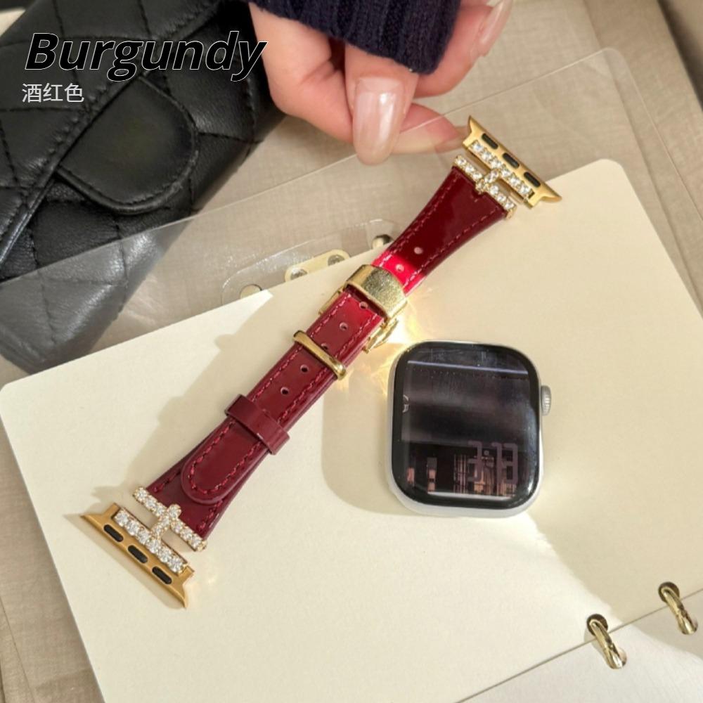 Luxury For Apple Watch Ultra 49mm Band H-Shaped Diamond Butterfly Buckle Leather Strap Suitable for iwatch Series 11/10/9/8/SE3 46/45/44/42/41/40/38mm