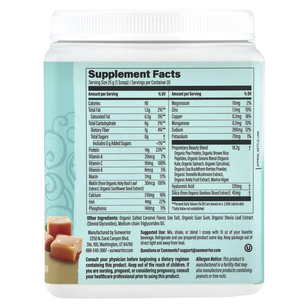 With Collagen-Building Protein Peptides, Hyaluronic Acid and Biotin, Salted Caramel, 500G (1.1Lb)