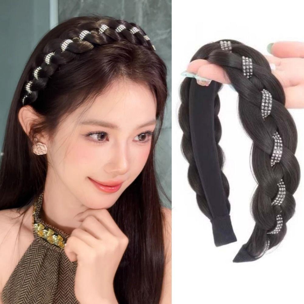 Synthetic Rhinestones Twist Braided Hairband Elegant Fishbone Braids Hair Bands  Party