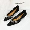 3683-H68 French light luxury pointed rhinestone chain decorative single shoes suede light mouth bevel heel low heel versatile women's single shoes