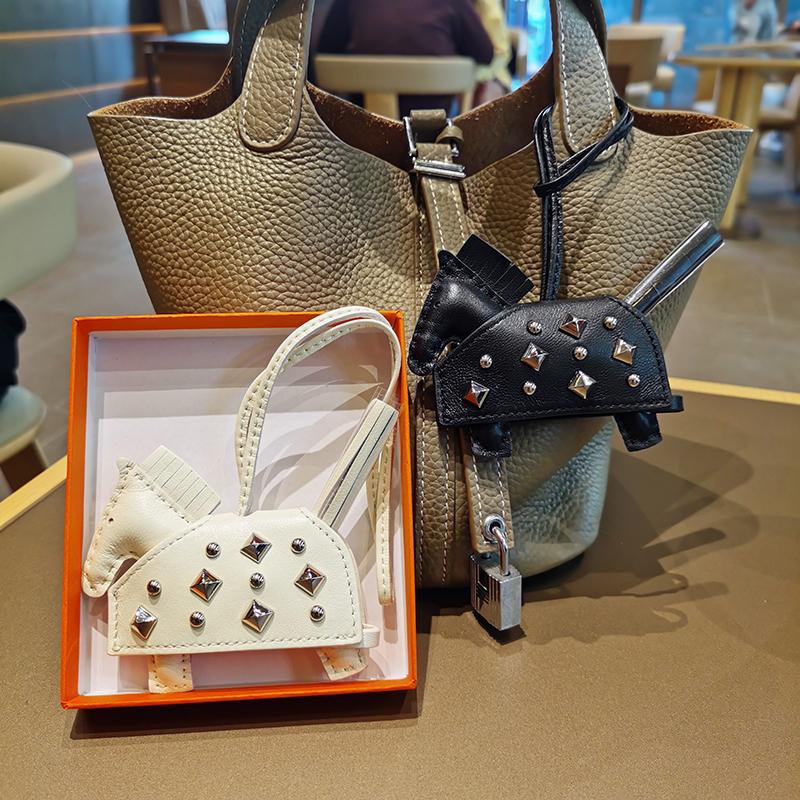 Soft Leather Pony Pendant, Car Pendant, Key Pendant, Handmade Leather New Rivets War Horse Bag Charm, Bag Charm Leather