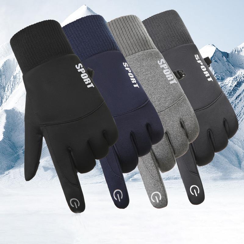 Touchscreen-Enabled Windproof Waterproof Warm Men'S Cycling Gloves Touch Screen Winter Velvet Anti Slip Adult Mountaineering