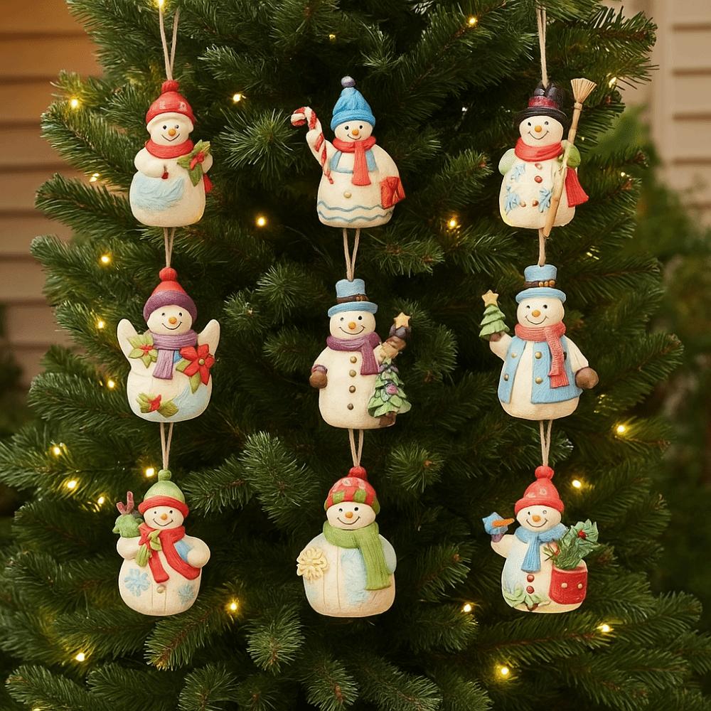 18Pcs with Lanyard Wooden Snowman Pendant Christmas Tree Decorations Christmas Tree Decor