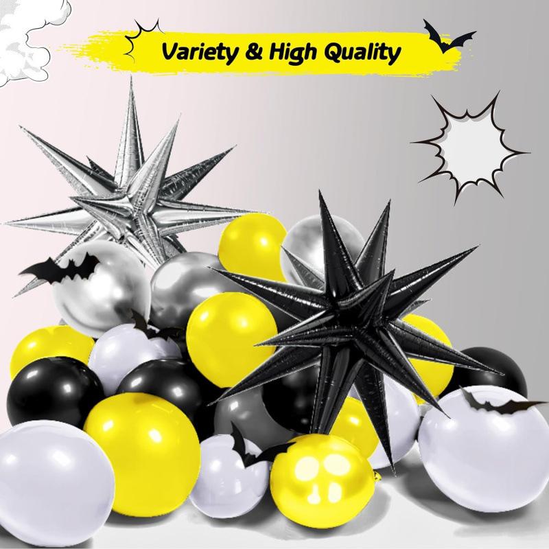 133-Piece Black, Yellow & Silver Balloon Garland Kit: Halloween-Themed Decor Bat Balloon Party Supplies
