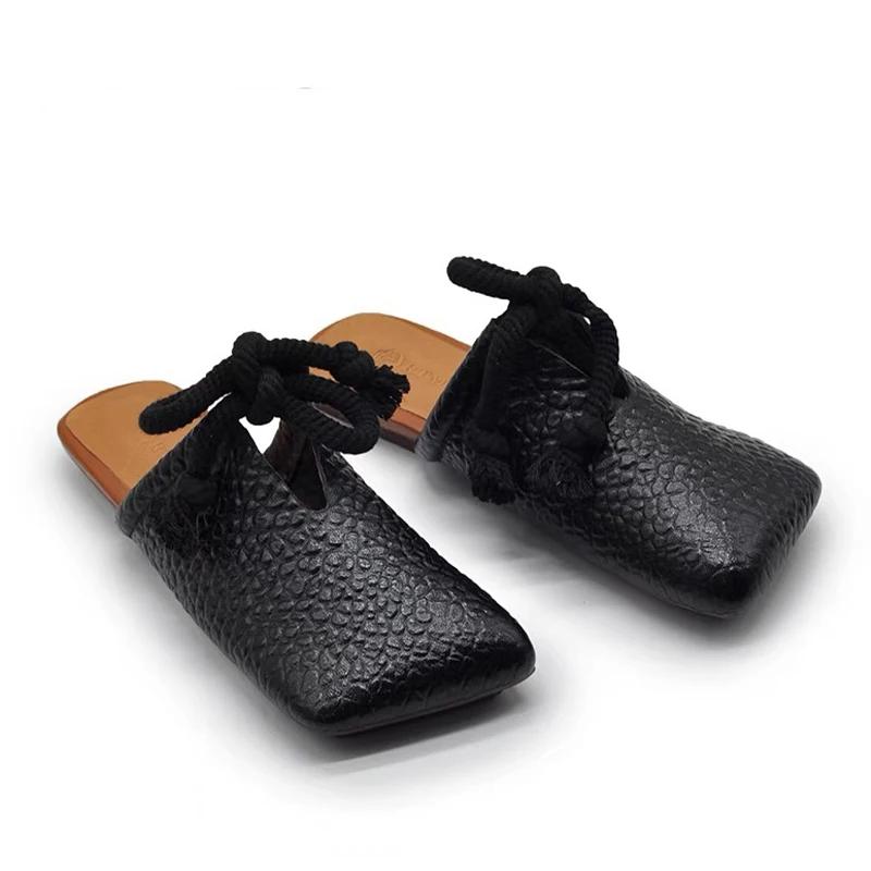 

Fashion Square Toe Flats Slippers Women Designer Mules Shoes Fashion Casual Sandals 2025 Summer Slingback Flip Flops Sandalias De Mujer 35 чёрный