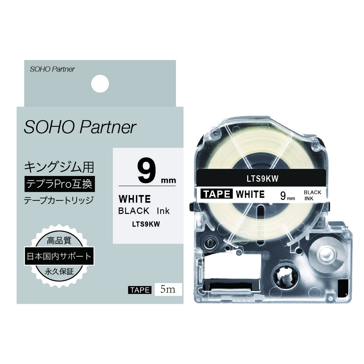 

SOHO Partner TEPRA PRO Low Temperature Resistant Tape Cartridge for King Jim 9mm White Background with Black 5m LTS9KW Tepra, Wide, Text, Length,