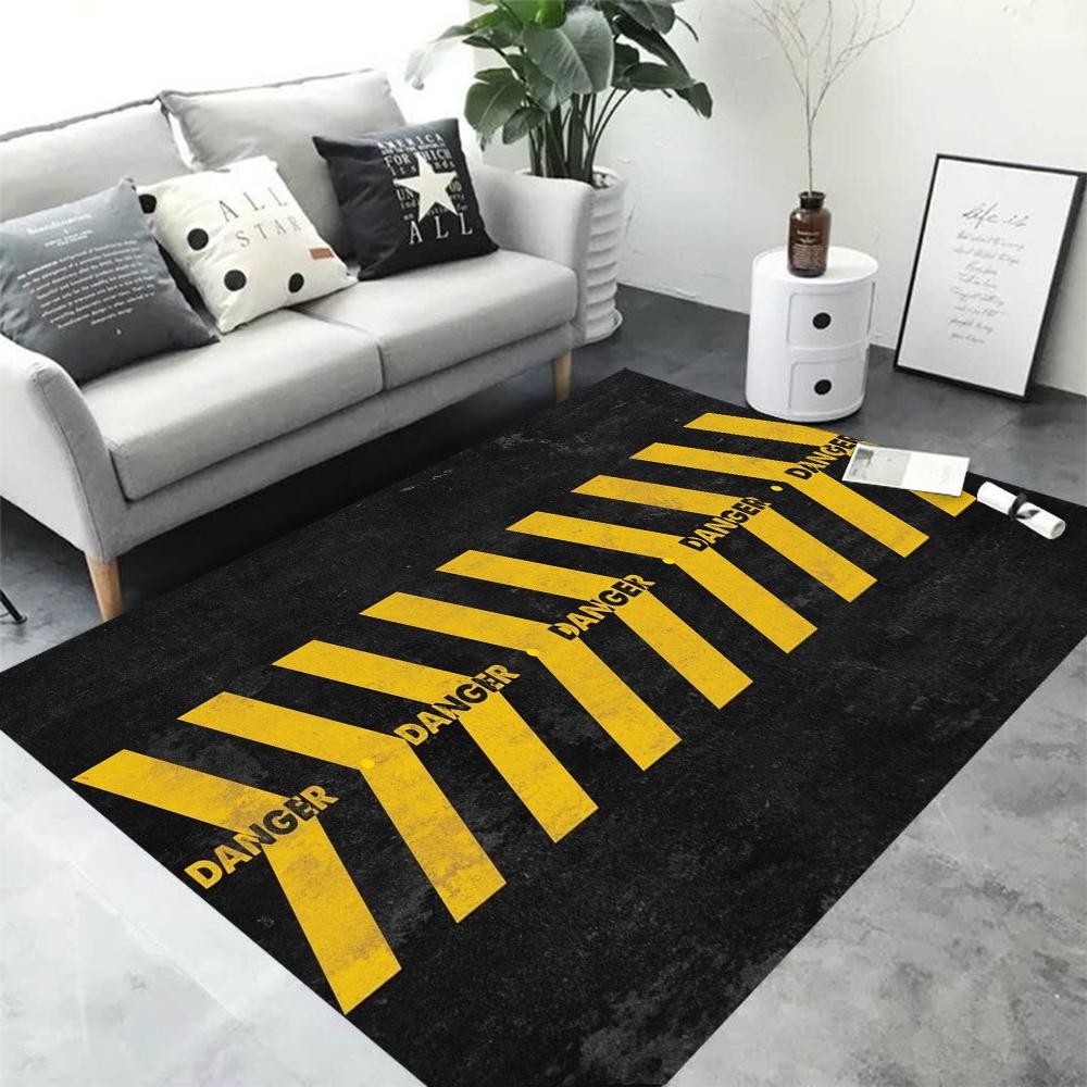 

Vintage Style Black and Yellow Striped Rug with Distressed Retro Look Carpet for Modern Living Room Home Decor Non-Slip Mat 50X80CM