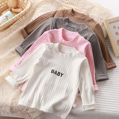 T-shirts Bébé Filles Garçons Manches Longues Tops de Fond Couleur Unie Chaud Tout-Petit Lettre Pull Printemps Automne Vêtements pour Enfants