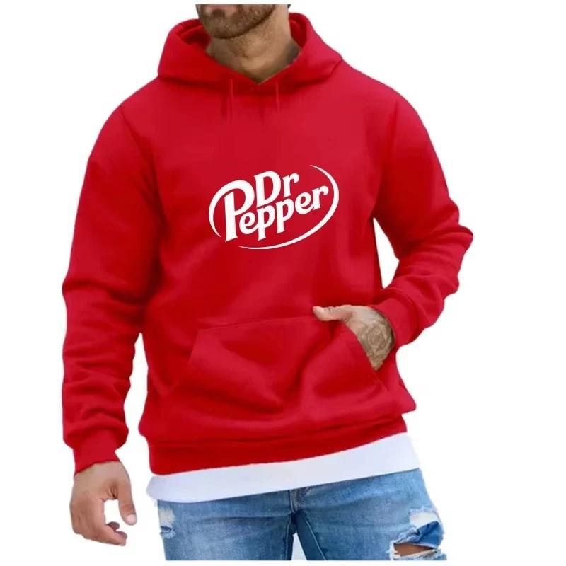 Jesienne Ciepłe Dr Pepper List Nadruk Bluzy z Kapturem Uliczne Męska Moda Polarowe Bluzy Codzienne Unisex Pulowery Modne Tre