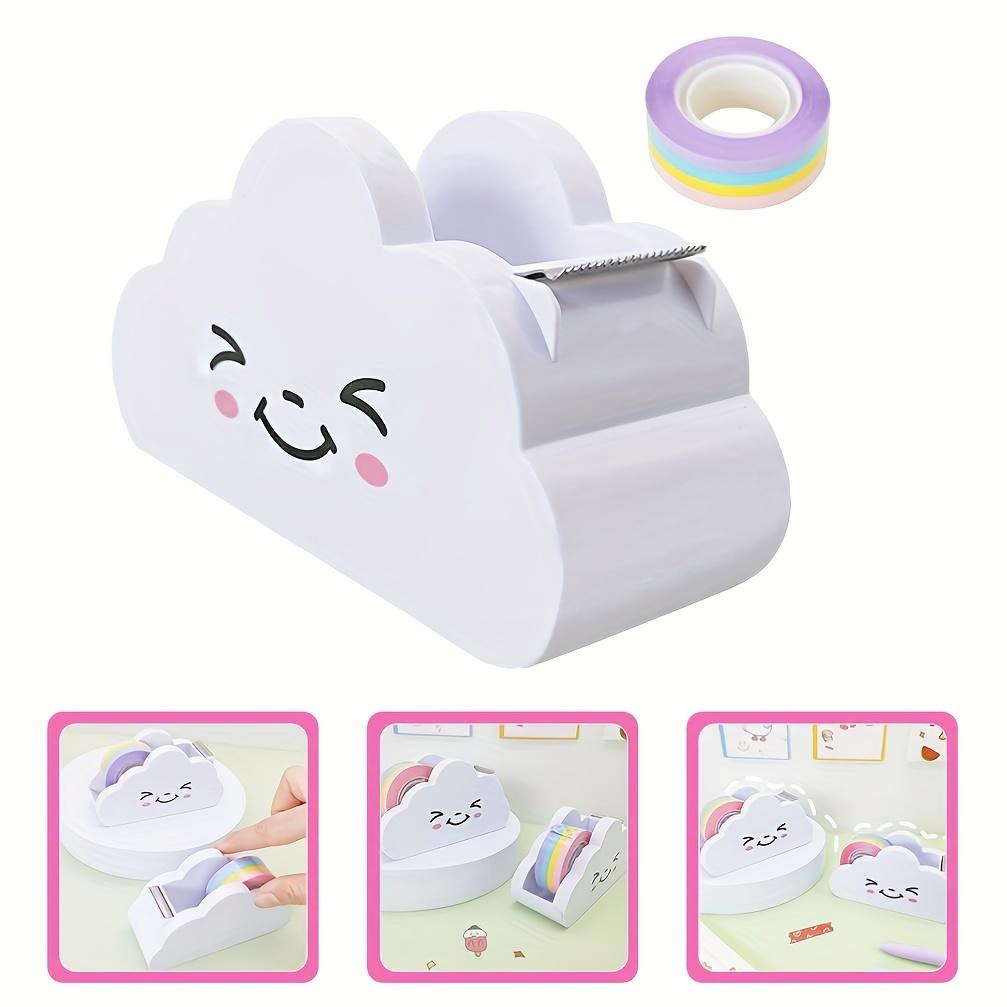 Desktop Cloud Design Tape Dispenser Cutter with Rainbow Tape Roll, Practical Stationery for Home Office & School Desk