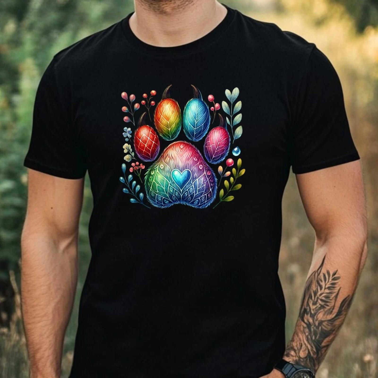 T-Shirt Herren Bunter Tierpfotenabdruck Motiv Baumwolle Größe XS bis 5XL XS