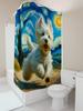 Vincent Van Gogh Starry Night West Highland White Terrier Print Bath Curtain Decor Suitable For Wet And Dry Separation