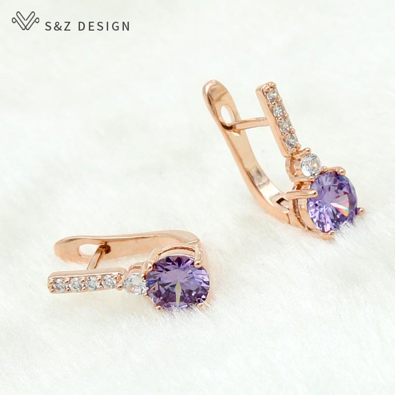 Cercei rotunzi, cu zirconiu cubic, de culoare aur trandafir, la modă, pentru femei, fete, bijuterii pentru petrecerea de nuntă