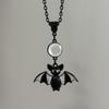 Gothic Personality Black Enamel Bat Opal Moon Pendant Necklace for Women Men Halloween Cute Punk Animals Jewelry Accessory Gifts