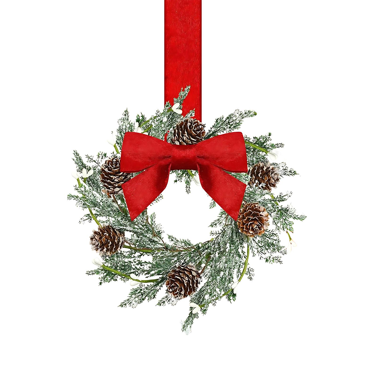 

Різдвяні вінки для шафи 6 дюймів для кухні зі стрічками та бантами, червоними ягодами, маленький вінок для вікна, дверей, Різдвяні прикраси для вечірки One Size