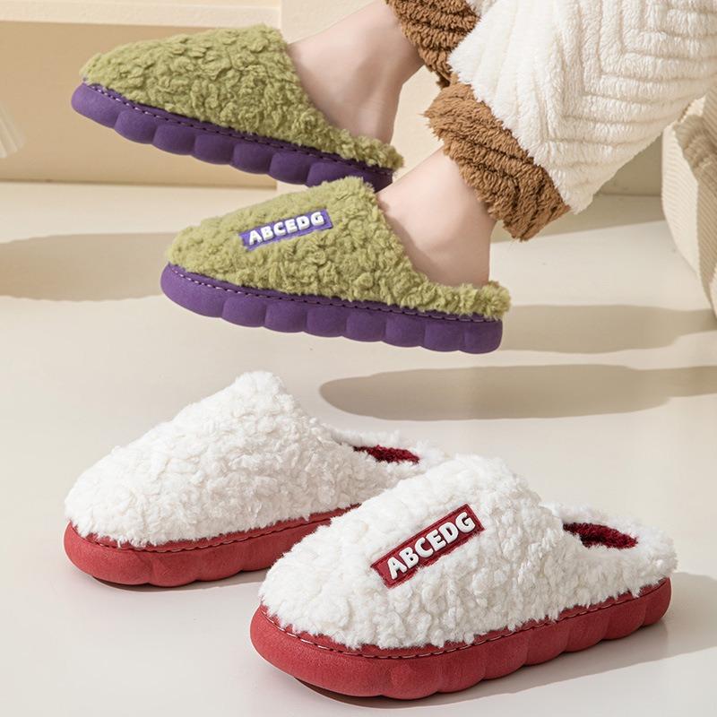Cotton slippers women's thickened autumn and winter indoor home couple's home non-slip warm confinement wool cotton shoes men
