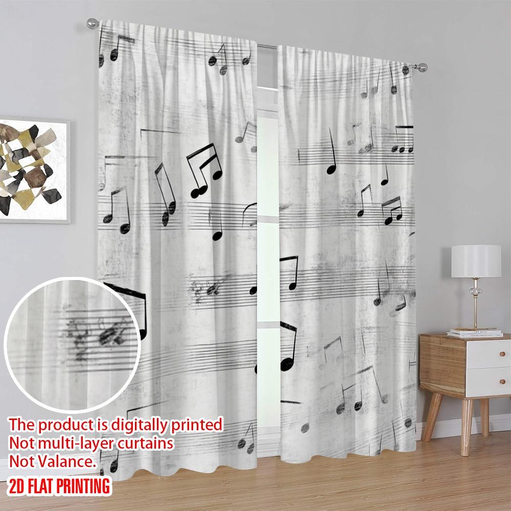 2 szt., druk płaski 2D Zasłony przepuszczające światło Melodie muzyczne Wszechstronne 100% poliester (bez pręta) Wszystkie pory roku do życia