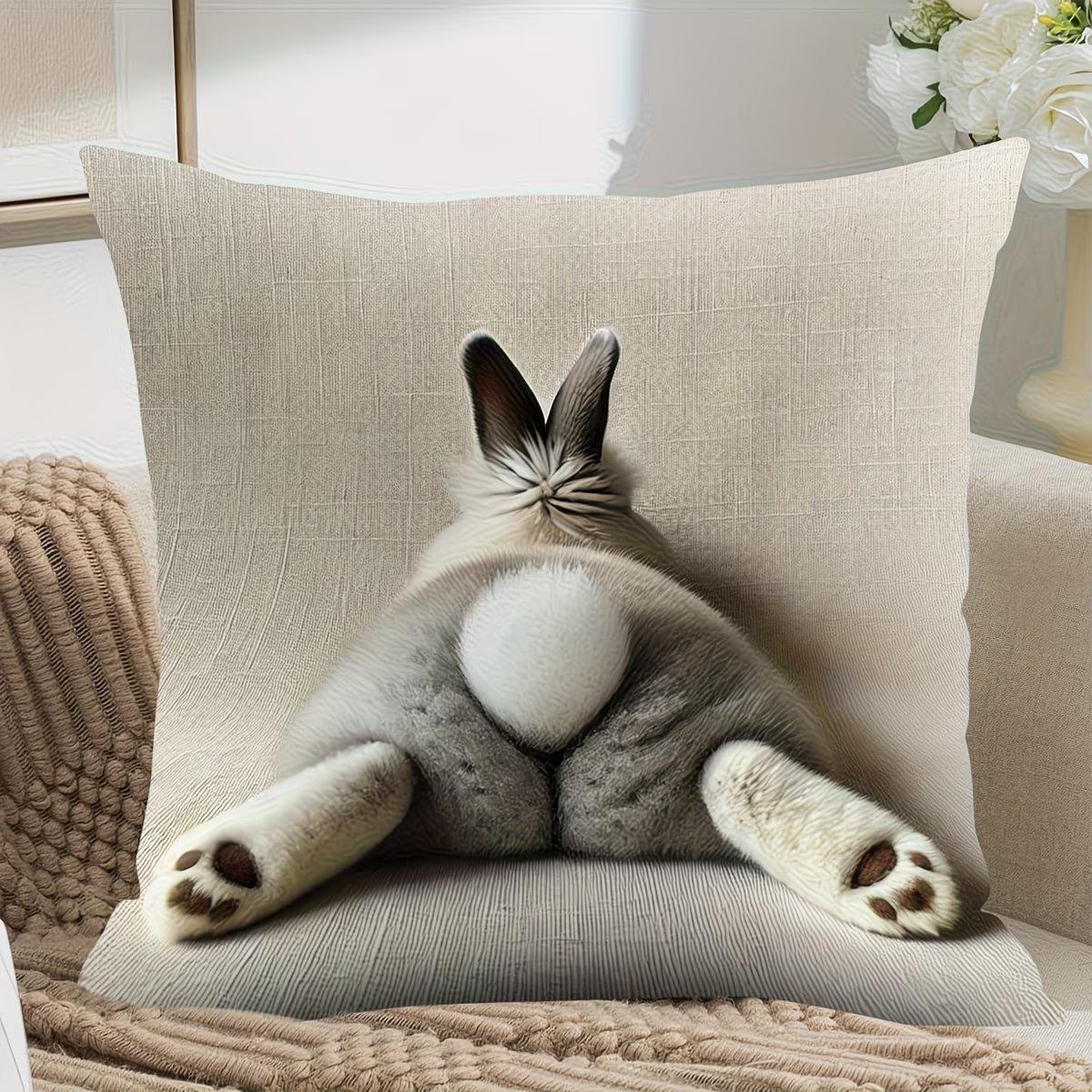 1 Stück Hasenpo Rückansicht Thematische Bedruckte Kissenhülle, Geeignet für Sofa, Schlafzimmer, Wohnzimmer, Ein Lustiges Geschenk für Hasenliebhaber Peach skin 50*50(CM)-1Pcs