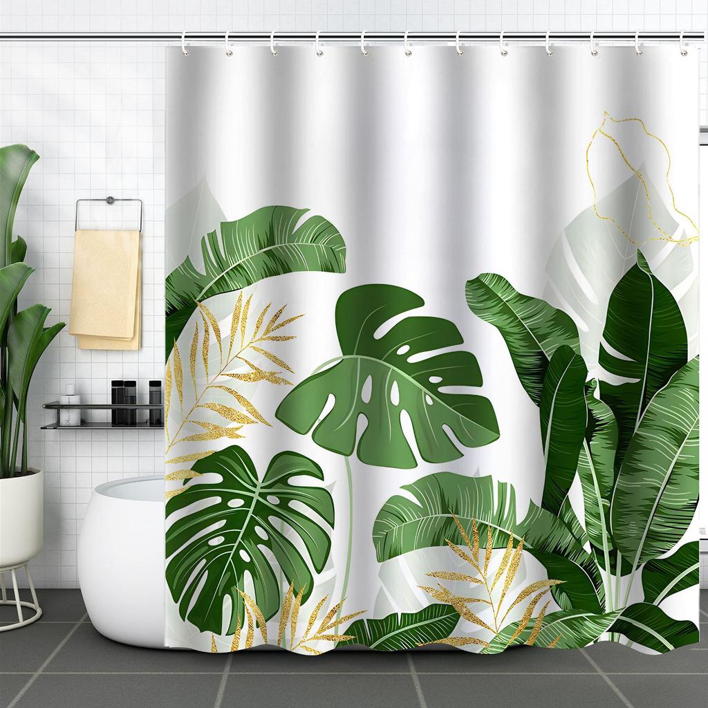 Shower Curtain Waterproof And Mildew-Proof 3D Digital Printing Plant Printing Shower Bath Bathroom Partition Curtain Free Punching
