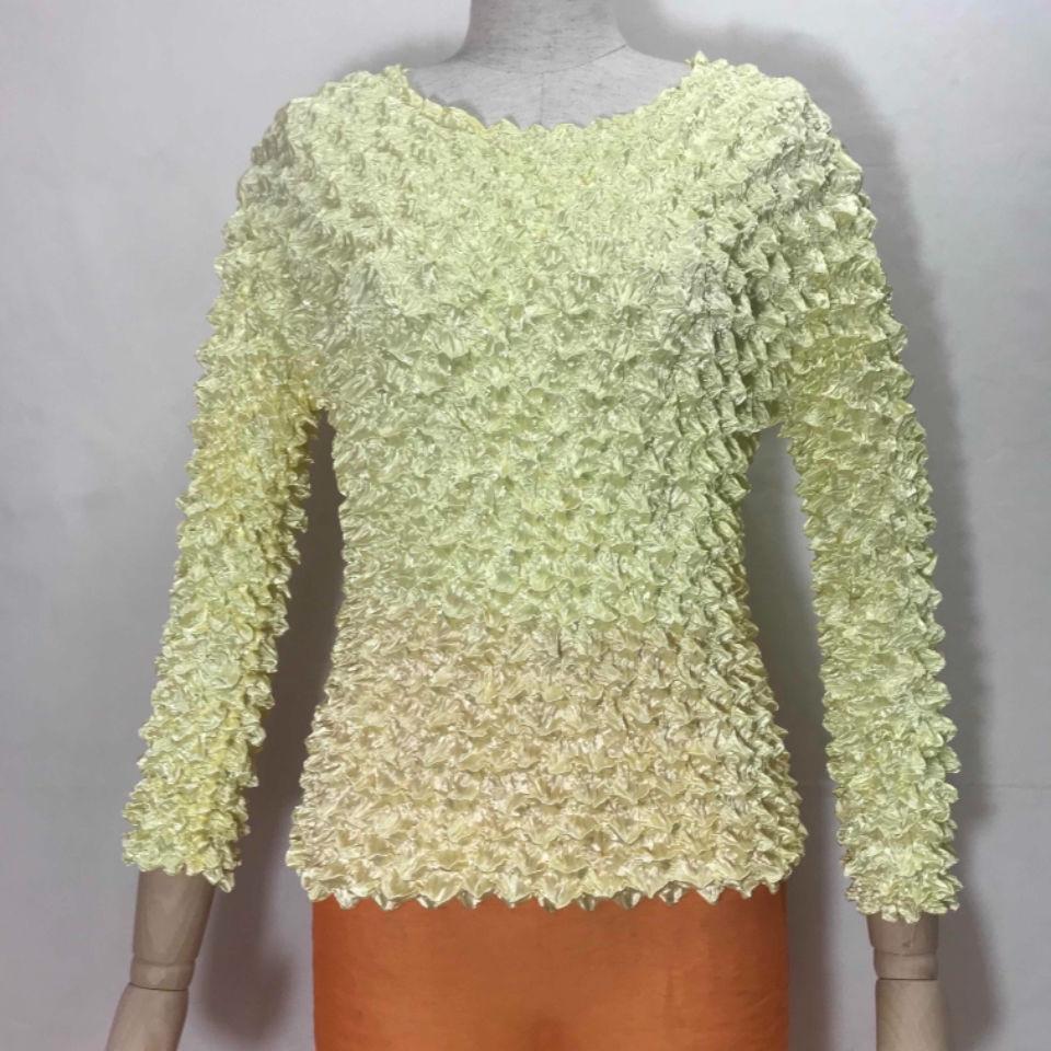 Pleated Pineapple Shirt Fashion Bubble Shirt Versatile Magic Shirt Long Sleeve Large Fit Women's Clothing