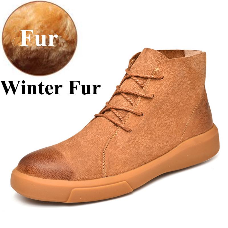 Men's Warm Snow Boots, Men's Leather Casual Shoes, Rubber Ankle Boots, Large Size High-top Plus Velvet Men's Boots 2024