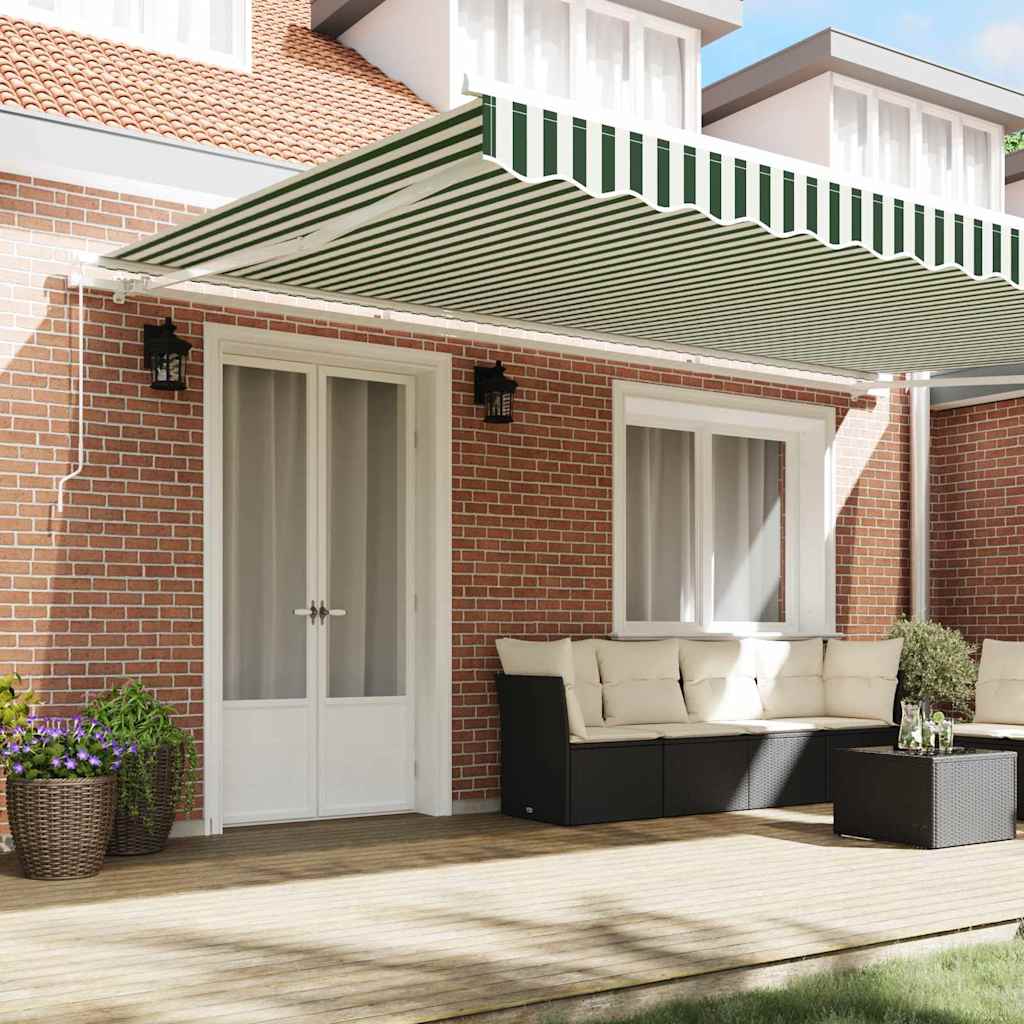 Retractable Awning Green and White 500 X 300 Cm