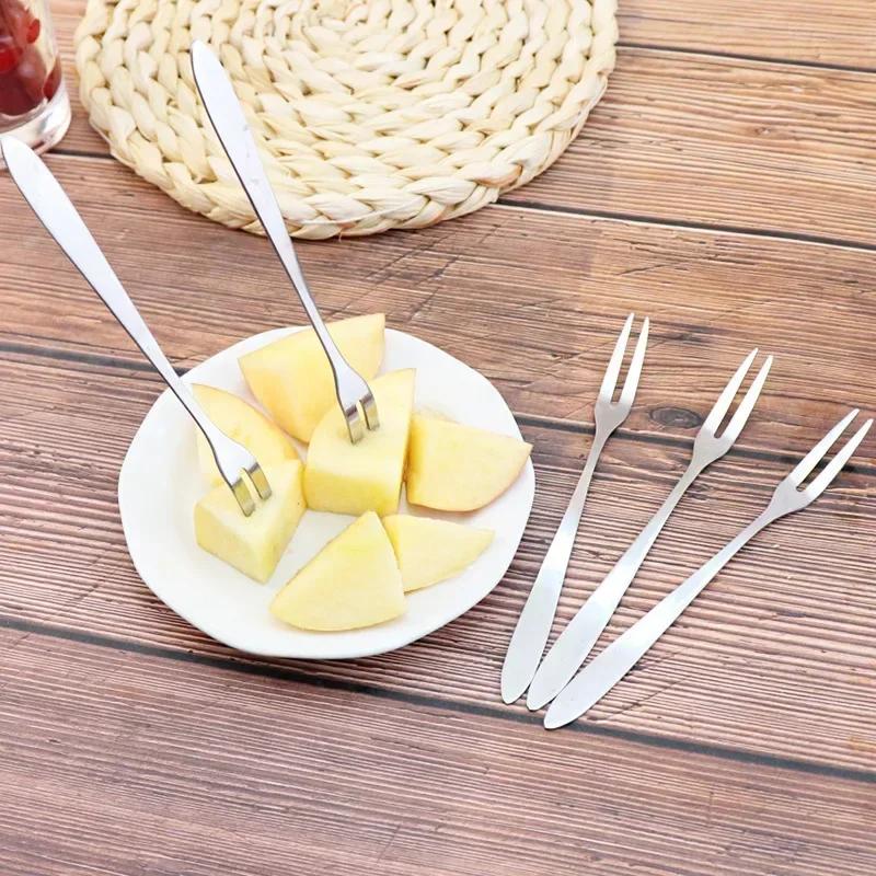 4 Pcs Kitchen Tools 13CM Cocktail Dessert Fork Two - Pronged Snack Fork Appetizer Cake Fruit Fork Food Pick Accessories Supplies