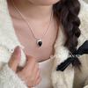 S925 Sterling Silver Water Drop Black Heart Necklace for Women - French Luxury Clavicle & Sweater Chain