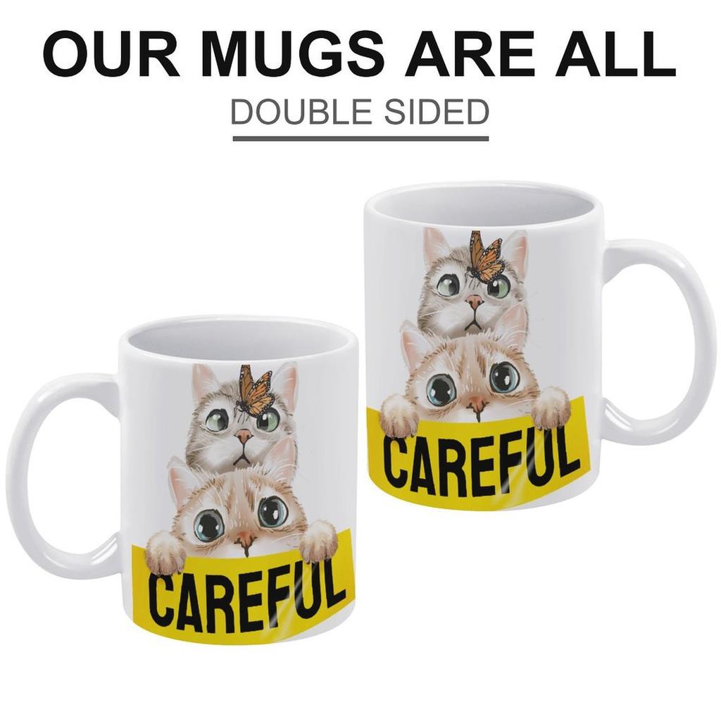 1Pack 11oz White Ceramic Mug Double-Sided Printed Craft Durable Coffee Cup Perfect For Home Office Gift Daily Use