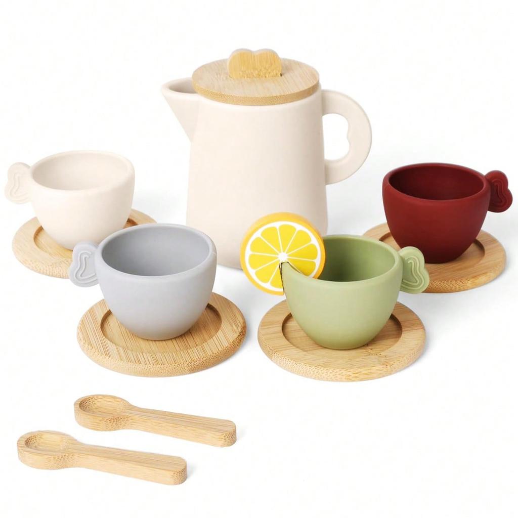 Kinderteesets und Küchenzubehör, Plastik-Rollenspiel-Küchenspielzeug, Teetassen, Spielteller, Geschirrsets, Kaffeekuchen-Spielzeug