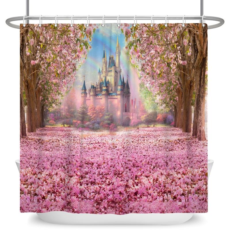 Enchanted Forest Shower Curtain Cartoon Magic Tale Mushroom Wonderland Gothic Shower Curtain Waterproof Bath Decor With Hooks