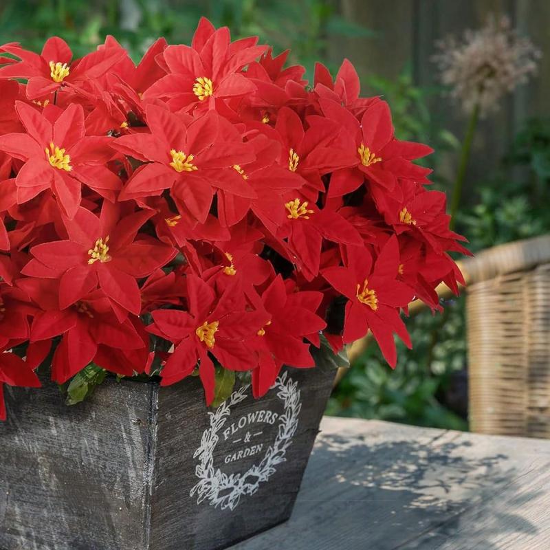 2pcs Poinsettia Artificial Poinsettia Flowers, 7 Heads Red Christmas Flowers, Fake Shrub Poinsettia For Home Christmas Tree Table Wedding Decoration