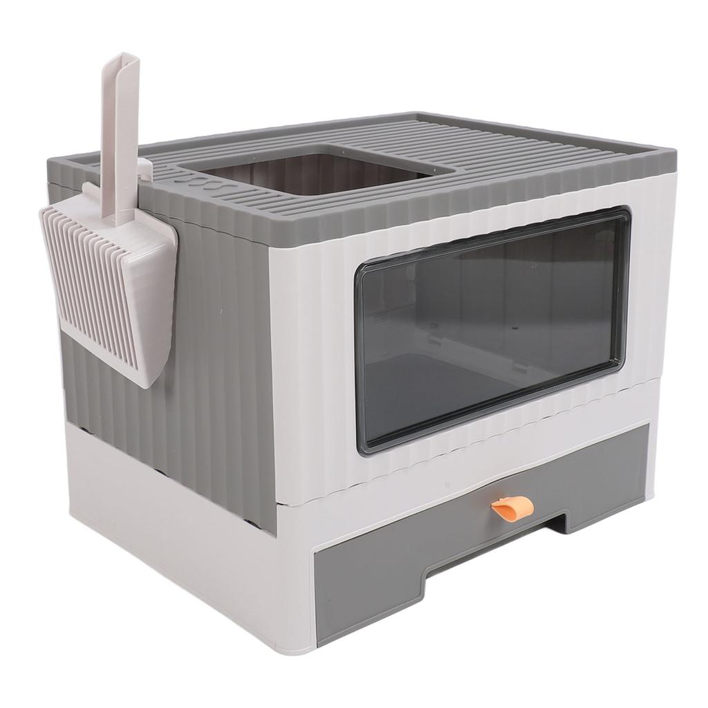 Enclosed Litter Box Foldable Top Entry Drawer Type Prevent Splashing Cat Toilet Box for Adult Cat