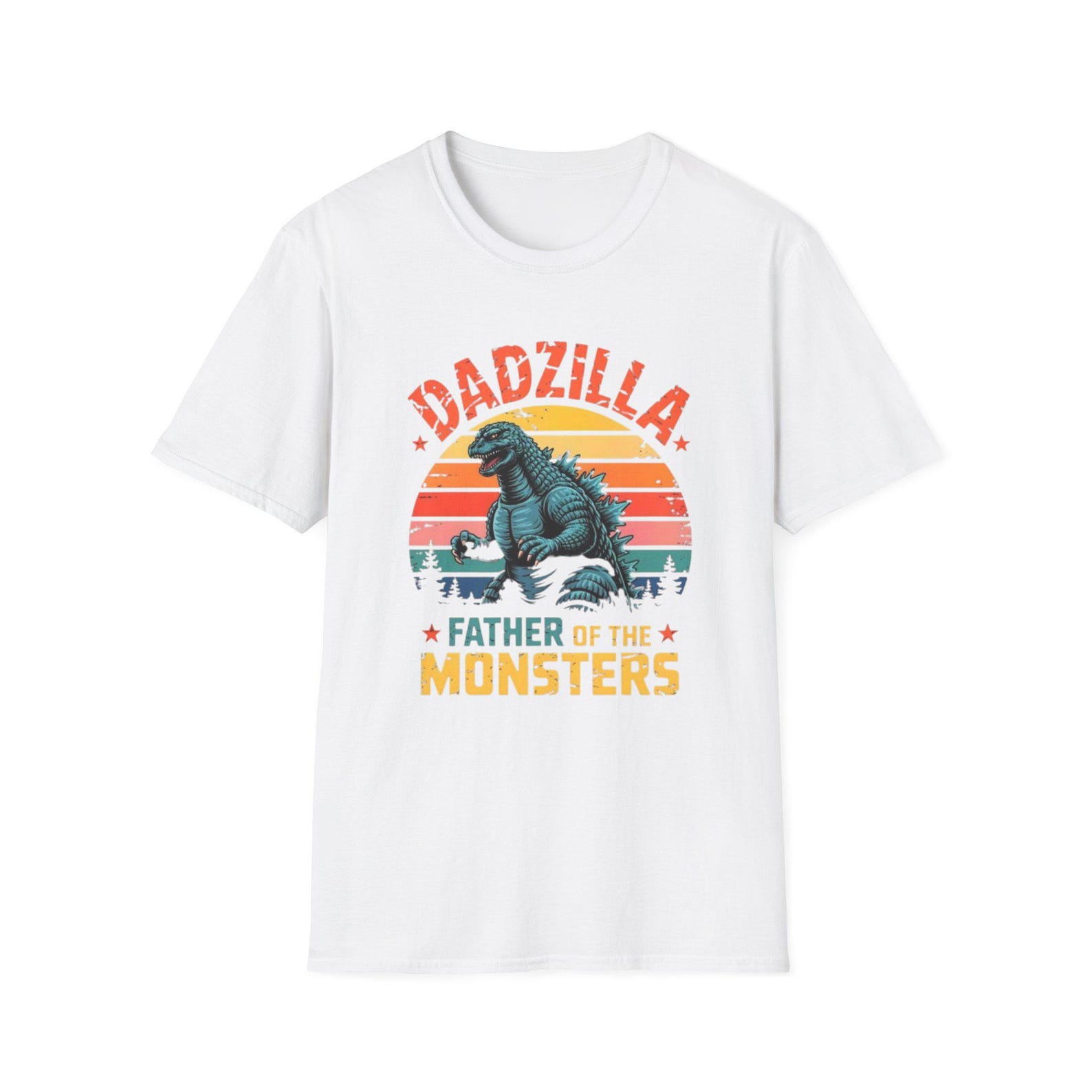 Dadzilla Father of the Monsters Trending T-Shirt | Retro Sunset Godzilla Tee S