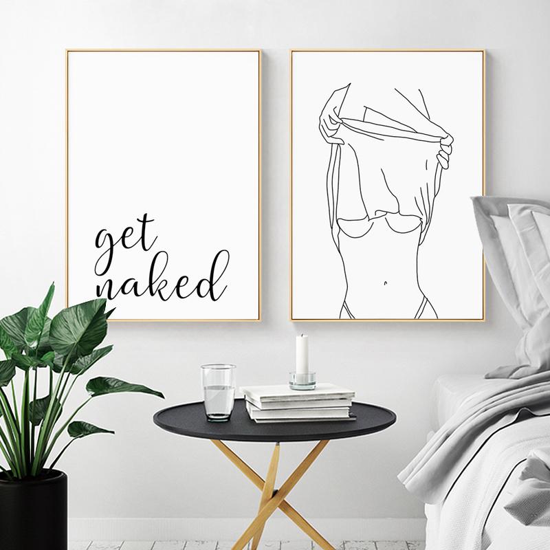 Πίνακας σε καμβά με επιγραφή "Γδύσου", Πόστερ Τέχνης, Σχέδιο Σέξι Γυναίκας με Μία Γραμμή, Εικόνα σε Καμβά, Ζωγραφική Μόδας, Διακόσμηση Τοίχου Μπάνιου, Ζωγραφική σε Καμβά