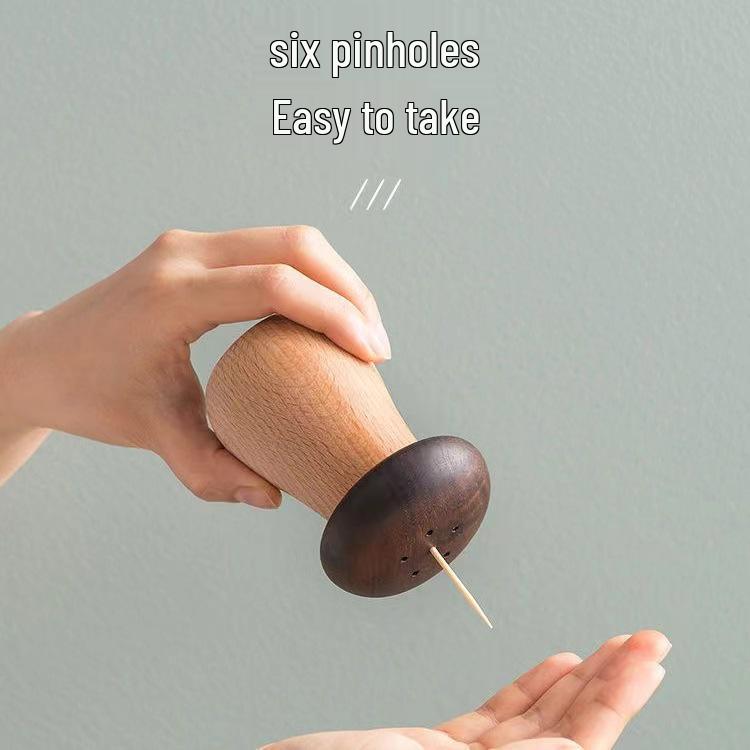 Creative Solid Wood Toothpick Holder: Black Walnut & Beech Mushroom Design