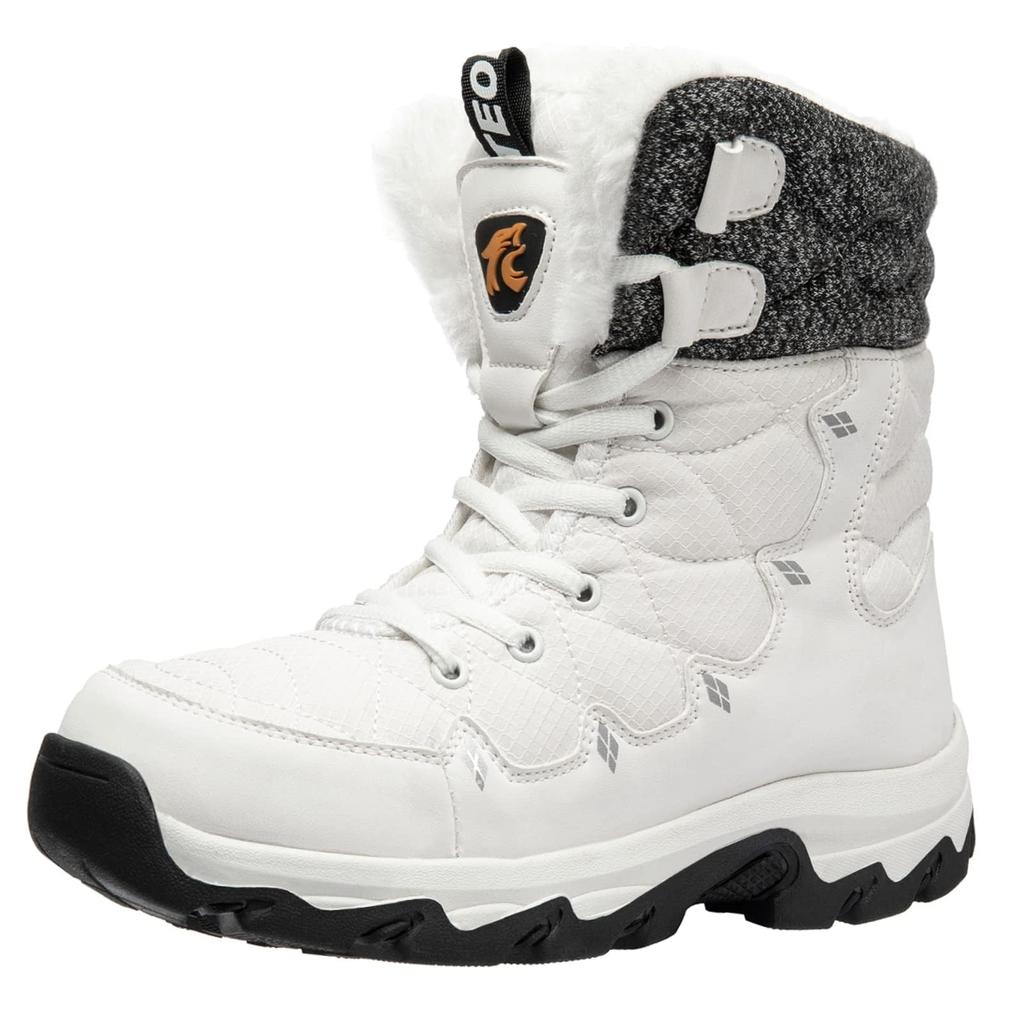 SOARHOPE Snow Winter Size Women's Boots, Boots, Waterproof, Fleece-Lined, Warm, Non-Slip, White, 24.5cm