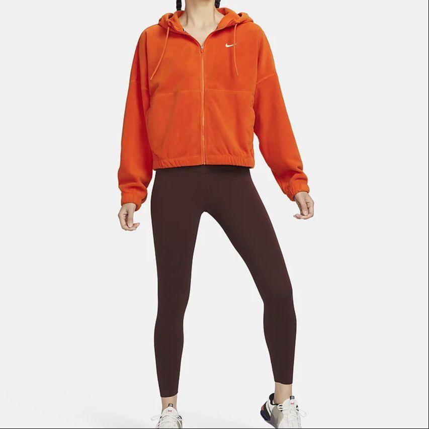 Nike Therma-Fit One Solid Color Hooded Casual Zip Fleece Jacket Women Jackets Campfire-Orange FB5639-893