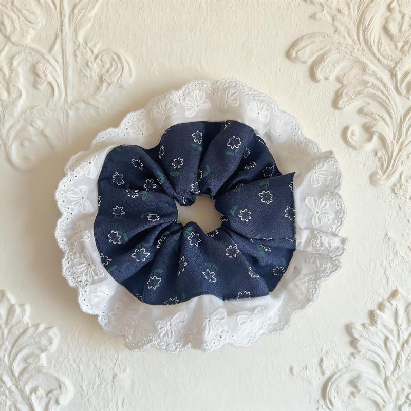 Korean Denim Floral Scrunchie: High-End Elastic Hair Tie 2025