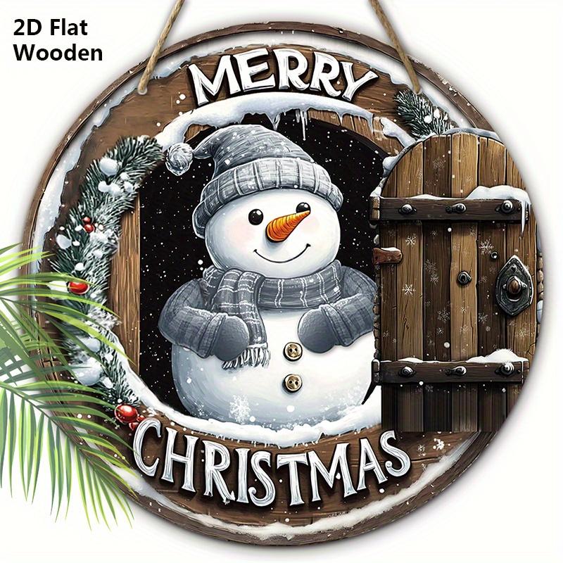 Warm Winter Christmas Wooden Sign with Snowman Pattern - Navidad Round Sign for Front Door, Wall Hanging Decor - Ideal Christmas Ornament