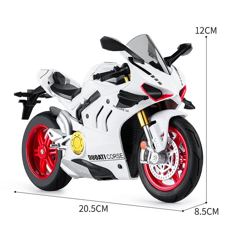 1/10 Ducati V4S S1000RR H2R Alloy Die Cast Motorcycle Model Vehicle Collection Sound and Light Off Road Autocycle Toys Car