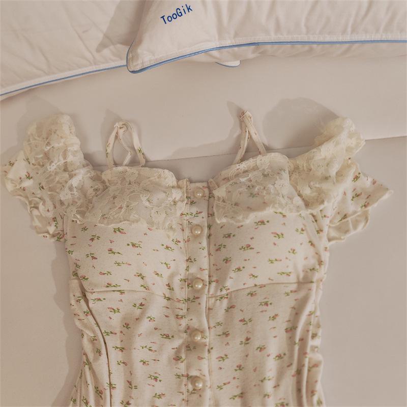 Women's Lace Camisole Sleepwear Set with Chest Pads - Sweet & Sexy Spring/Summer Homewear.