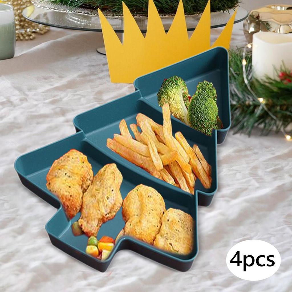 4Pcs Snack Serving Trays Snack Trays Christmas Decor Travel Box 3 Compartments Appetizer Tray Nuts Serving Trays for Dessert